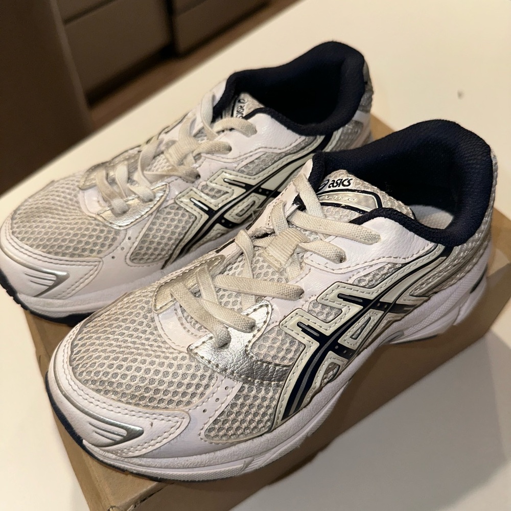 Asics White and Silver Sneakers with Breathable Mesh Design